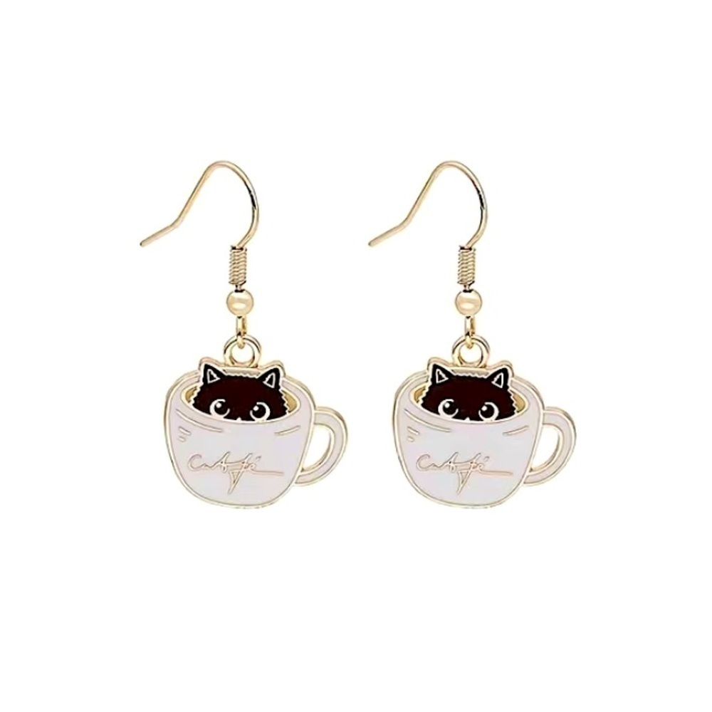 Cat in Coffee Cup Earrings